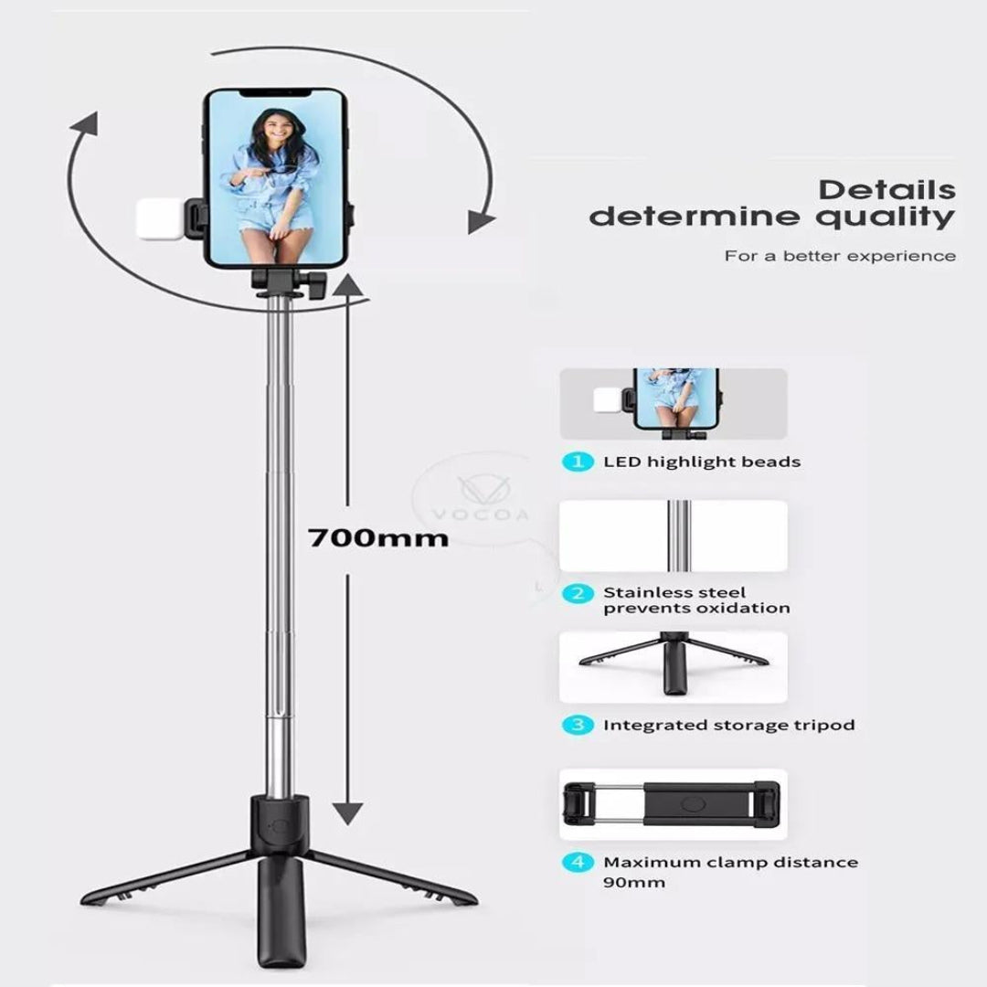 Bluetooth Selfie Stick With LED Light Mini Tripod